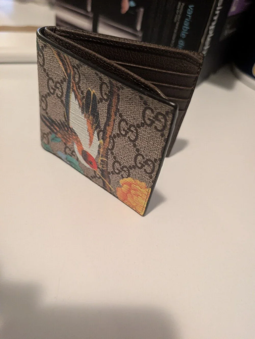 Gucci GG Canvas Bi-Fold Wallet with Multicolor Bird Print